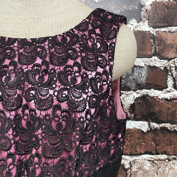 JS Collections Dress Cocktail Party Pink Black Lace Bow Size 12 - Picture 3 of 12